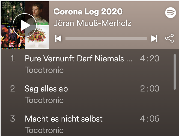 ein Screenshot der Playlist „Corona Log“ von Spotify