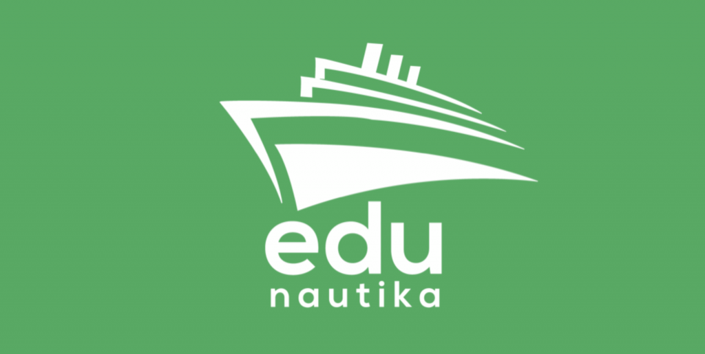 das Logo der edunautika – ein weißes Schiff auf grünem Grund